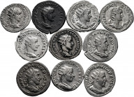 Lot of 10 coins from the Roman Empire. Antoninianus of the next emperors: Philip I, Gordianus III, Otacilia Severa and Herennius Etruscus. All differe...