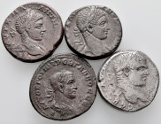 Lot of 4 coins from the Roman Empire. Tetradrachms of Seleucis and Pieria, Antioch of Caracalla and Elagabal. Bi. EXAMINE. Choice F/Almost VF. Est...1...