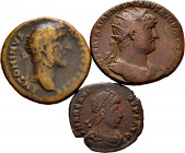 Lot of 3 bronzes of the Roman Empire, Hadrian, Antoninus Pius, Honorius. TO EXAMINE. F/Choice F. Est...50,00. 

Spanish description: Lote de 3 bronc...