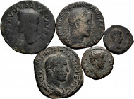 Lot of 5 coins from the Roman Empire. Bronzes of different modules and Emperors such as: Divo Augustus, Marcus Aurelius, Philip I, Gordianus III and A...