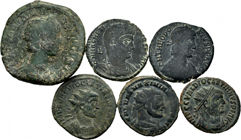 Lot of 6 coins from the Roman Empire. Sestercio of Julia Mamaea, Antoninianus of...