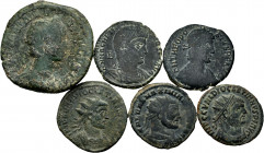 Lot of 6 coins from the Roman Empire. Sestercio of Julia Mamaea, Antoninianus of Diocleciano (2), Maximianus and Maiorinas of Magnencio and Theodosio....