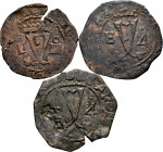 Lot of 3 coins of Juana and Carlos. 4 Maravedís from Santo Domingo S-P, one of them with a key countermark (De Mey 830) on the reverse, made in the ti...