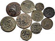 Lot of 10 Habsburg coins. Great variety of values, mints and dates, some with countermarks; includes a Dinero Jaqués from Ferran II. Ae / Ve. TO EXAMI...