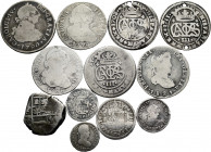 Lot of 12 coins of the Spanish Monarchy. Interesting set with a variety of Kings, Values, Dates and mints. Ag. TO EXAMINE. Almost F/Almost VF. Est...1...