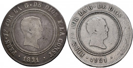 Lot of 2 coins of 10 reales "Resellado" 1821, Bilbao and Madrid. TO EXAMINE. F/Choice F. Est...40,00. 

Spanish description: Lote de 2 monedas de 10...