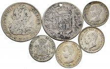 Lot of 6 silver coins of the Spanish Monarchy. TO EXAMINE. Almost F/Choice F. Est...20,00. 

Spanish description: Lote de 6 monedas de plata de la M...