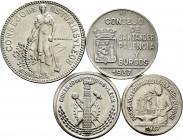 Lot of 4 pieces from the Civil War, 2 from Asturias and Leon (50 cents and 2 pesetas) and 2 from Santander, Palencia and Burgos (50 cents and 1 peseta...