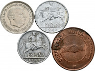 Lot of 4 contemporary coins, 10 cents from Manlleu, Cooperativa Obrera Católica ("Católica" erased during the Civil War), 10 cents 1940 (PLVS / VNA), ...