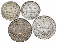 Lot of 4 German silver pieces, 2 of 1/2 mark (1915, 1916) and 2 of 1 mark (1875, 1907). TO EXAMINE. Choice VF/XF. Est...40,00. 

Spanish description...