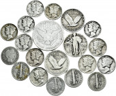Lot of 20 pieces of US silver, 16 dimes, 3 1/4 dollar, 1 1/2 dollar. TO EXAMINE. Almost F/Choice F. Est...50,00. 

Spanish description: Lote de 20 p...
