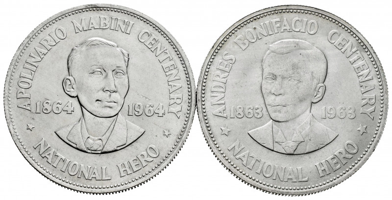 Lot of 2 coins of 1 peso Philipines, 1963, 1964. TO EXAMINE. Almost MS. Est...50...