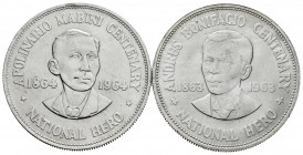Lot of 2 coins of 1 peso Philipines, 1963, 1964. TO EXAMINE. Almost MS. Est...50,00. 

Spanish description: Lote de 2 piezas de 1 peso de Philipinas...