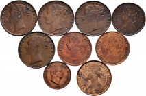 Lot of 9 coins from Great Britain. Farthing 1853 / 54 / 55 / 59 / 60 / 75H / 84 / 86 and 1/3 Fent 1835. Ae. TO EXAMINE. VF/XF. Est...100,00. 

Spani...