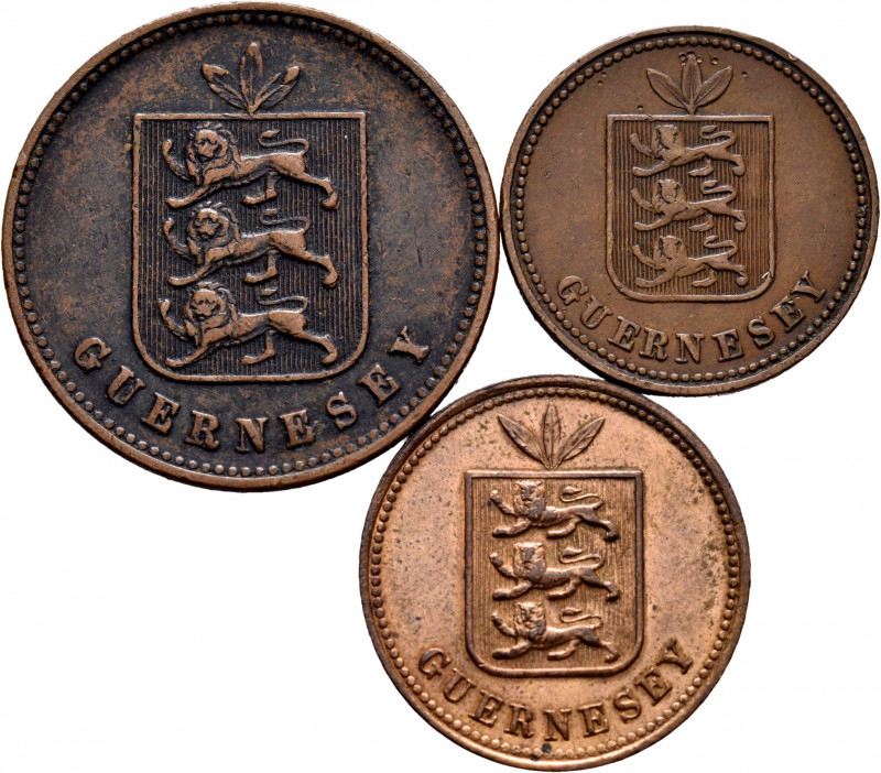 Lot of 3 Coins from Guernsey. 2 Doubles 1868, 1902 Km#2/4 and 4 Doubles 1958 Km#...