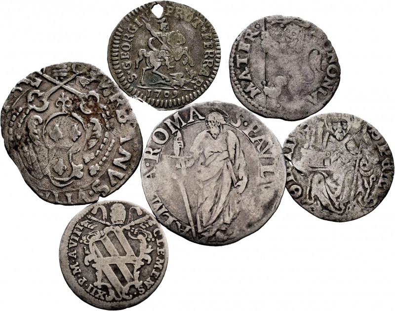 Lot of 6 coins from Italy and Papal States. Different values and years. Ag. TO E...