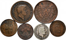 Lot of 6 coins from Italy. Sardinia, Lombardy, Parma, Naples and Sicily; different values and dates. Interesting. Ag / Ae. EXAMINE. F/Choice VF. Est.....