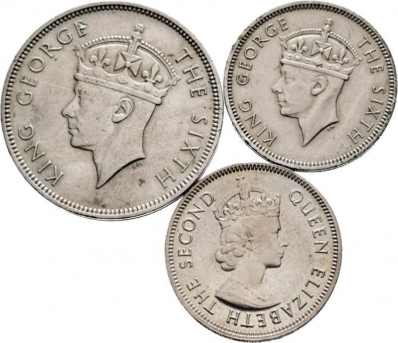 Lot of 3 coins from Mauritius. 1/2 Rupee 1951, 1975 (km # 28, 37) and 1 Rupee 19...