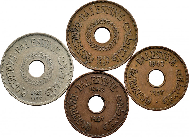 Lot of 4 coins from Palestine. 10 Mils 1942/43 and 20 Mils 1927-1942. Scarce. Ae...