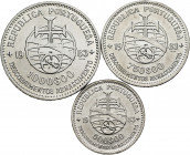 Complete set of 3 Portuguese silver pieces (500, 750, 1000 escudos) from XVII European Art Exhibition 1983. TO EXAMINE. Mint state. Est...40,00. 

S...