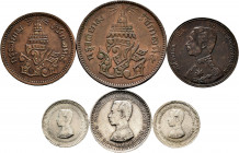 Lot of 6 coins from Thailand. Interesting set with a variety of values and dates. (Y # 18, 19, 22, 32nd, 33rd). Ag / Ae. TO EXAMINE. Choice VF/XF. Est...