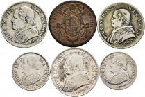 Lot of 6 coins from Vatican. 1/2 Baiocco 1840 R, 10 Soldi 1868 R (Different types) and 1 Lira 1866 R (3). Ae / Ag. TO EXAMINE. Almost VF/Choice VF. Es...
