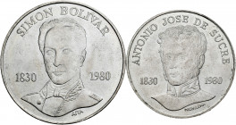 Lot of 2 pieces of Venezuelan silver from 1980 (100 bolivares, 75 bolivares). TO EXAMINE. Almost MS. Est...40,00. 

Spanish description: Lote de 2 p...