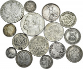 Lot of 15 silver world pieces. TO EXAMINE. F/VF. Est...80,00. 

Spanish description: Lote de 15 piezas mundiales de plata. A EXAMINAR. BC/MBC. Est.....