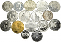 Lot of 16 world pieces, 15 are silver and one is a medal. TO EXAMINE. Mint state/PR. Est...300,00. 

Spanish description: Lote de 16 piezas mundiale...