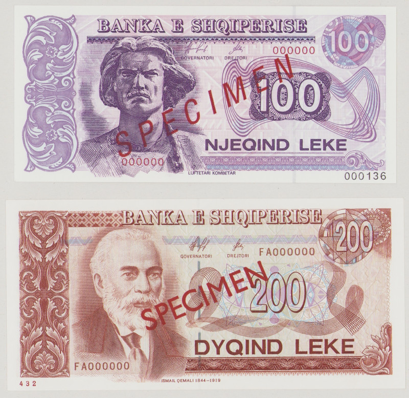 Albania
100 Leke, 1996, SPECIMEN No.000136, 000000, P55s, BNB B308a, UNC;
200 ...