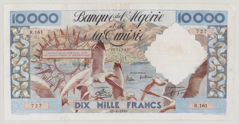 Algeria
10 000 Francs, 25.4.1956, R.161 727, P110, BNB B204a, VF, washed + pres...