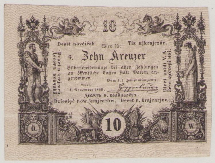 Austria
10 Kreuzer, 1.11.1860, Ser.G, with watermark, PA93a, VF

Estimate: 40...