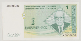 Bosnia and Herzegovina
1 Convertible Mark, 1998, Specimen, A0000000, P60s, BNB B204as, UNC

Estimate: 350-600