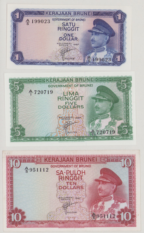 Brunei
1 Ringgit, 1967, A/5 199023, P1a, BNB B101a, UNC;
5 Ringgit, 1967, A/1 ...