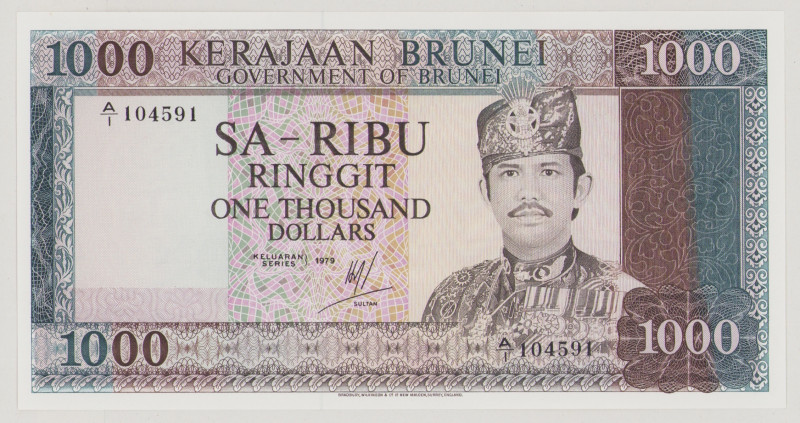 Brunei
1000 Ringgit, 1979, A/1 104591, P12a, BNB B112a, UNC

Estimate: 1500-2...