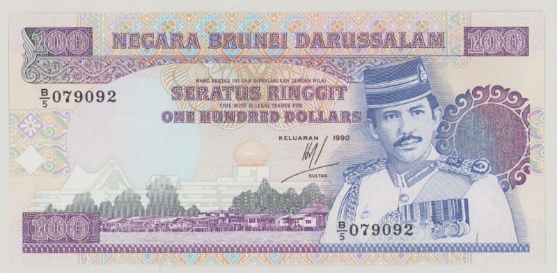 Brunei
100 Ringgit, 1990, B/5 079092, P17, BNB 117b, UNC

Estimate: 220-250