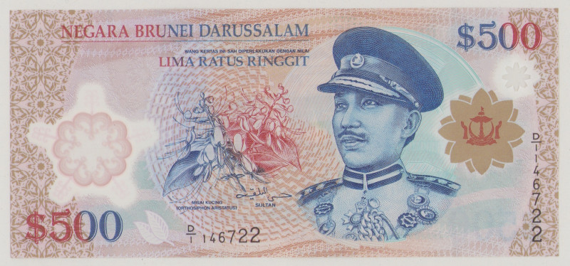 Brunei
500 Ringgit, 2006, D/1 146722, Polymer, P31a, BNB B203a, UNC

Estimate...