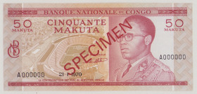 Congo, Dem. Republic 50 Makuta, 21.1.1970, o/p SPECIMEN front and back, A 000000, P11s, BNB B208ds, AU

Estimate: 120-160