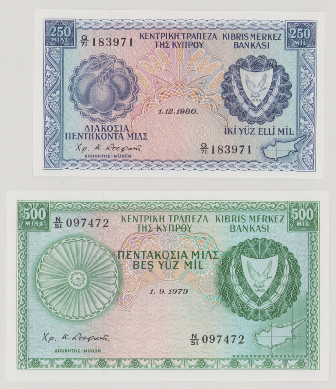 Cyprus 250 Mils, 1.12.1980, Q/71 183971, P41c, BNB B301p, AU;
500 Mils, 1.9.197...