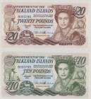 Falkland Islands 10 Pounds, 1.1.2011, B000759, P18, BNB B220b, UNC;
20 Pounds, 1.1.2011, B000296, P19, BNB B221b, UNC
(2pcs)

Estimate: 100-150