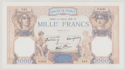 France 1000 Francs, 2.2.1939, 2 pinholes, O.6141 949; P90c, VF/EF

Estimate: 60-100