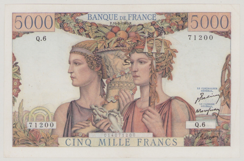 France 5000 Francs, 10.3.1949, Q.6 71200, pinholes, P113a, VF

Estimate: 100-2...