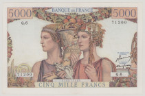 France 5000 Francs, 10.3.1949, Q.6 71200, pinholes, P113a, VF

Estimate: 100-200