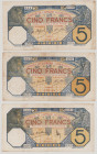 French West Africa 5 Francs, 13.1.1928, 005 4098, P5Be, BNB B101Dh2, VF;
5 Francs, 16.5.1929, 887 4341, P5Bf, BNB B101Di2, VF;
5 Francs, 1.9.1932, 2...