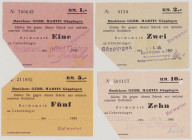 Germany, Göppingen, Bankhaus Gebr.Martin, 1 RM, 2 RM, 5 RM, 10 RM, 1945, cut corner, perf., stamped: "Entwertet", P unlisted, VF to UNC
(4pcs)

Est...