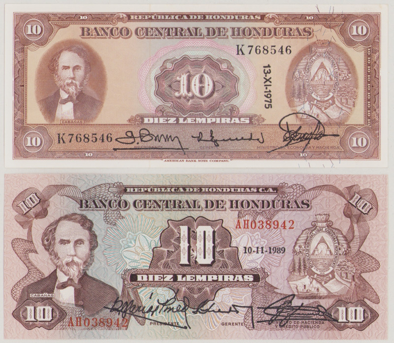 Honduras 10 Lempiras, 13.11.1975, P57, BNB B313m, UNC;
10 Lempiras, 10.11.1989,...