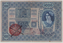 Hungary 1000 Korona, old date 2.1.1902, forged stamp: "MAGYARORSZÁG", add.stamp: "Stempel wurde…", No.4066, P31x, VF

Estimate: 150-250