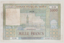 Morocco 1000 Francs, 10.12.1952, Z.14 33853 , pressed, P47, BNB B230a, VF

Estimate: 50-100