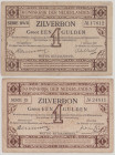 Netherlands 1 Gulden, 1.6.1916, ser. JX 24811, P8, VF minor tear
1 Gulden, 1.10. 1918, ser. BWR 17612, P13, VF
(2pcs)

Estimate: 150-250