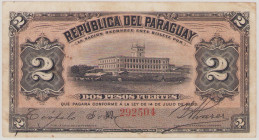 Paraguay 2 Pesos Fuertes, 14.7.1903, 292504, P107b, VF, glue residues on back

Estimate: 30-60